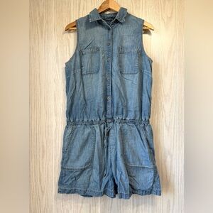 LRL Ralph Lauren Blue Demin Romper Jumper Jumpsuit Shorts Sleeveless Size 14 EUC